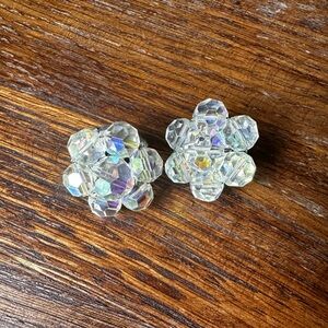 1950s Iridescent beaded flower clip on earrings